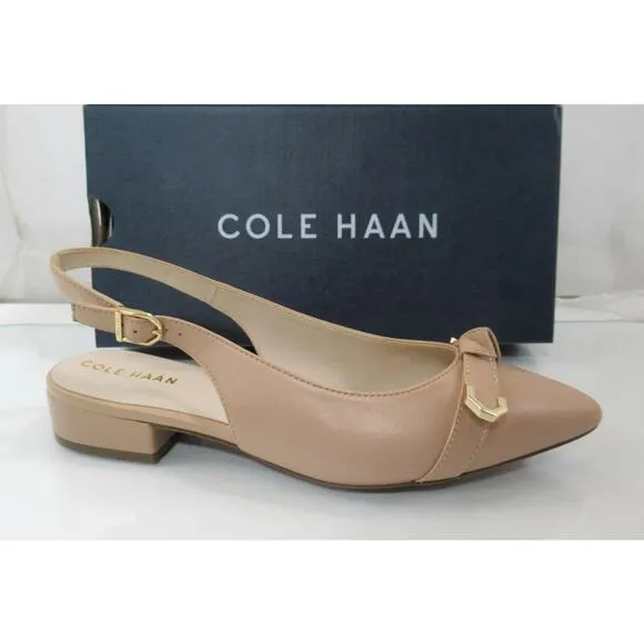 Cole Haan Menlo Skimmer Slingback Flat Sandals Brush Leather Nude Size 7.5