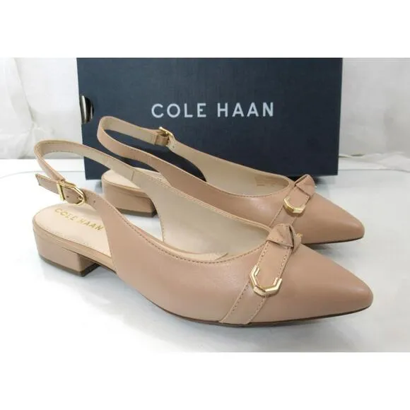 Cole Haan Menlo Skimmer Slingback Flat Sandals Brush Leather Nude Size 7.5