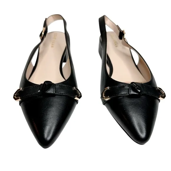 Cole Haan Menlo Skimmer Slingback Flats Black Leather Shoes SZ 9