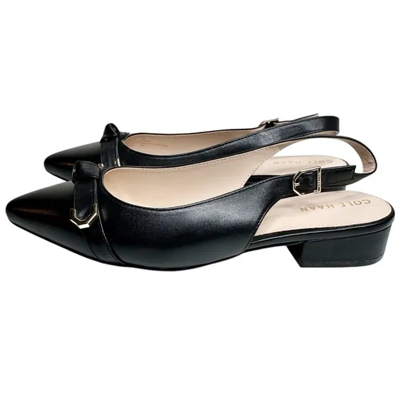 Cole Haan Menlo Skimmer Slingback Flats Black Leather Shoes SZ 9