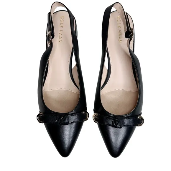 Cole Haan Menlo Skimmer Slingback Flats Black Leather Shoes SZ 9