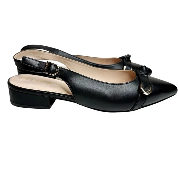 Cole Haan Menlo Skimmer Slingback Flats Black Leather Shoes SZ 9