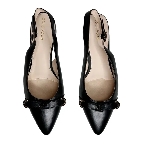 Cole Haan Menlo Skimmer Slingback Flats Black Leather Shoes SZ 9