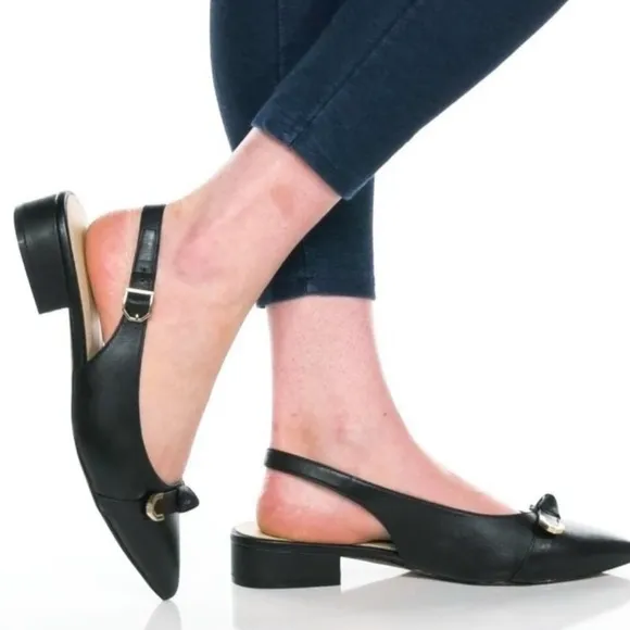 Cole Haan Menlo Skimmer Slingback Flats Black Leather Shoes SZ 9