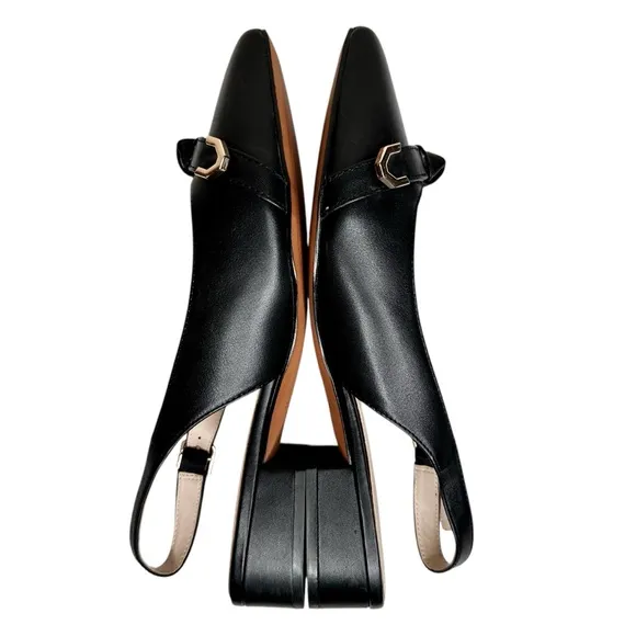 Cole Haan Menlo Skimmer Slingback Flats Black Leather Shoes SZ 9