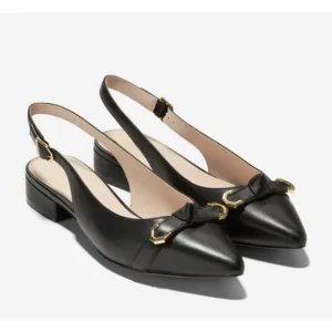 Cole Haan Menlo Skimmer Slingback Flats Black Leather Shoes SZ 9