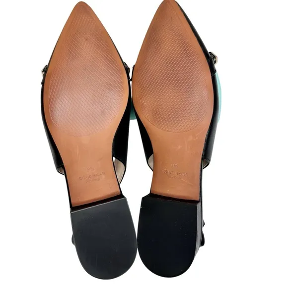 Cole Haan Menlo Skimmer Slingback Flats Black Leather Shoes SZ 9