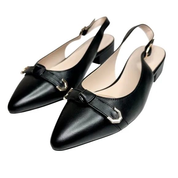 Cole Haan Menlo Skimmer Slingback Flats Black Leather Shoes SZ 9