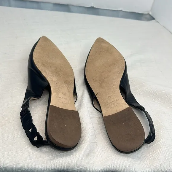 Cole Haan Merrit Leather Slingback Pointed Toe Flats in Black