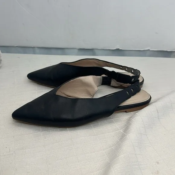 Cole Haan Merrit Leather Slingback Pointed Toe Flats in Black
