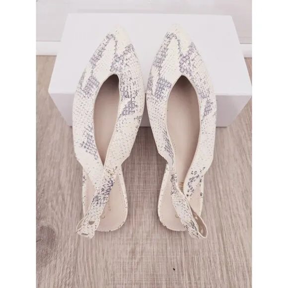 Cole Haan Merrit Skimmer Slingback Snakeskin Ivory Pointed Toe Flats Shoes 5
