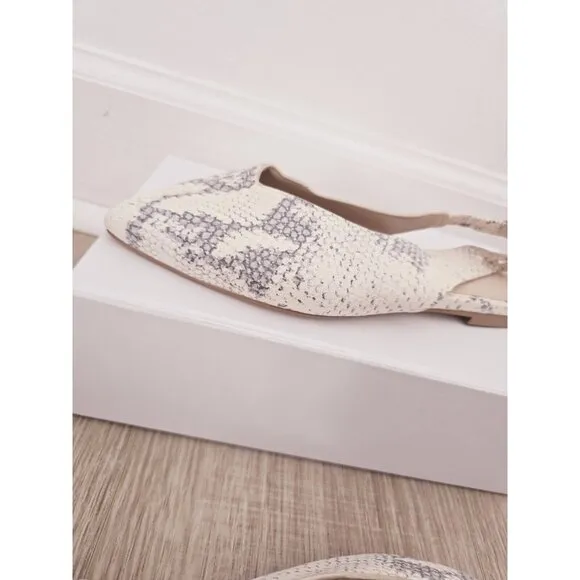 Cole Haan Merrit Skimmer Slingback Snakeskin Ivory Pointed Toe Flats Shoes 5
