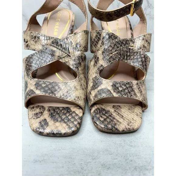 Cole Haan Sandals Womens Size 5.5B Leather Snakeskin Print Ankle Strap Heels