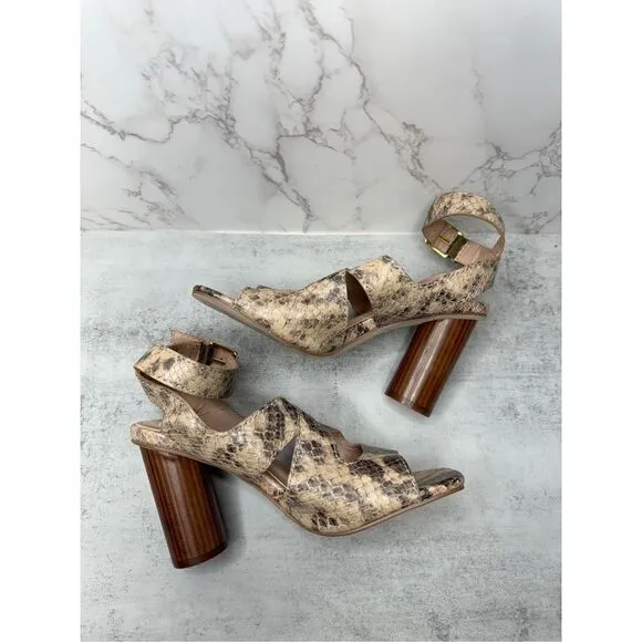Cole Haan Sandals Womens Size 5.5B Leather Snakeskin Print Ankle Strap Heels