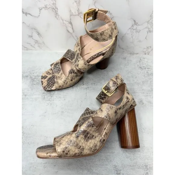 Cole Haan Sandals Womens Size 5.5B Leather Snakeskin Print Ankle Strap Heels