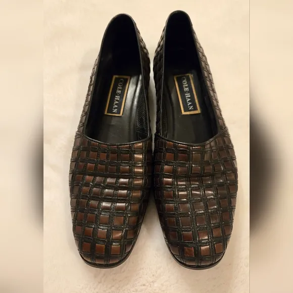 Cole Haan Woven Leather Loafer Black and Brown Size 9.5 Vintage EUC