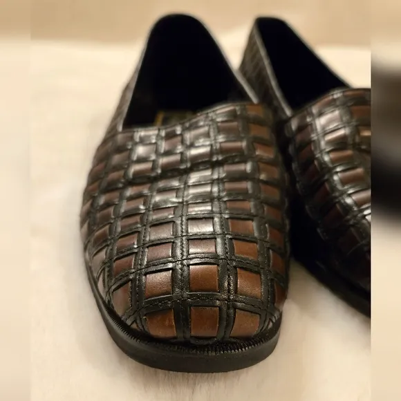Cole Haan Woven Leather Loafer Black and Brown Size 9.5 Vintage EUC