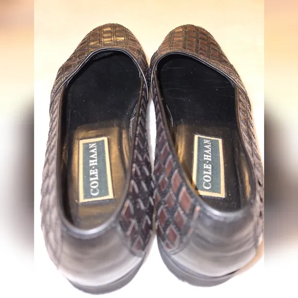 Cole Haan Woven Leather Loafer Black and Brown Size 9.5 Vintage EUC