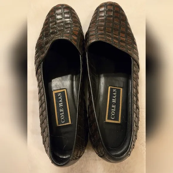 Cole Haan Woven Leather Loafer Black and Brown Size 9.5 Vintage EUC