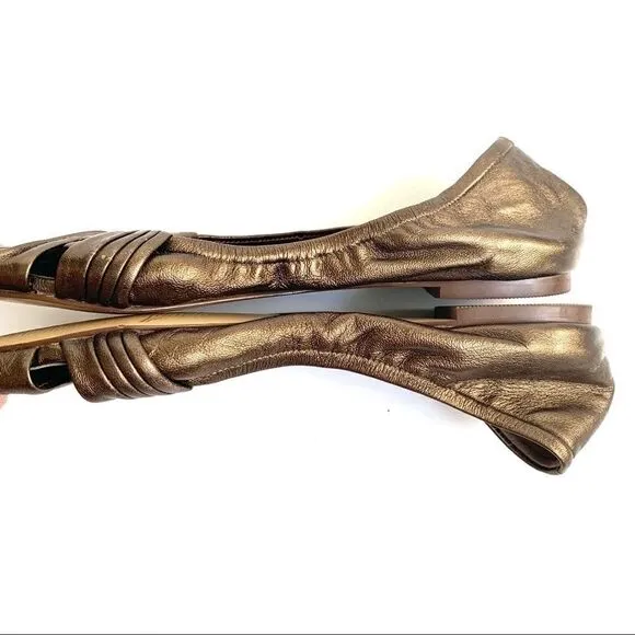 COLE HAAN NIKE AIR BRONZE LEATHER PEEP TOE FLATS