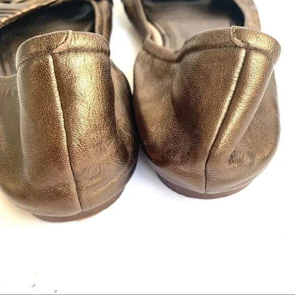 COLE HAAN NIKE AIR BRONZE LEATHER PEEP TOE FLATS