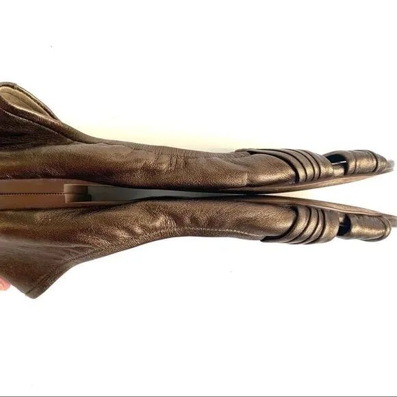 COLE HAAN NIKE AIR BRONZE LEATHER PEEP TOE FLATS
