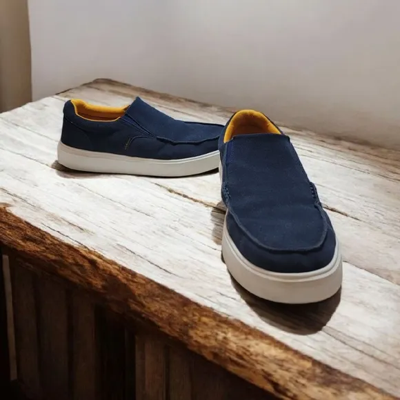 Comfoot Mens size 12 Blue/Gold Slip-On Loafers for Treating Planter Fasciitis
