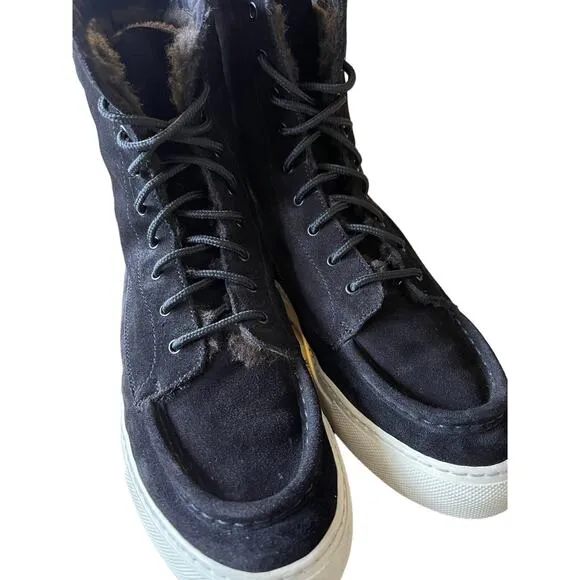 Common Projects Womans 8 Shearling Suede Foldable Boots High Top Sneakers Black