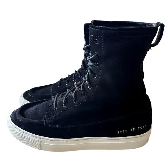 Common Projects Womans 8 Shearling Suede Foldable Boots High Top Sneakers Black