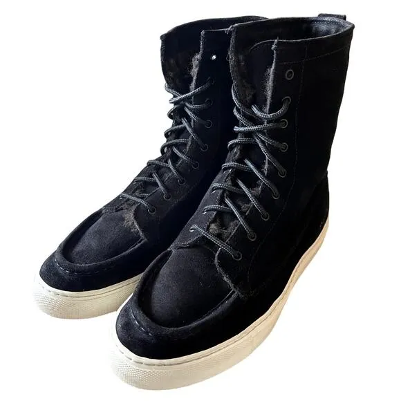 Common Projects Womans 8 Shearling Suede Foldable Boots High Top Sneakers Black