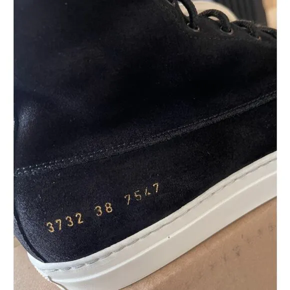 Common Projects Womans 8 Shearling Suede Foldable Boots High Top Sneakers Black