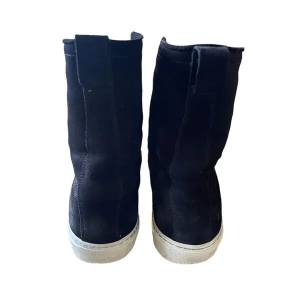 Common Projects Womans 8 Shearling Suede Foldable Boots High Top Sneakers Black