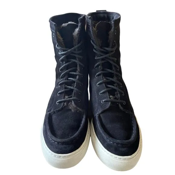 Common Projects Womans 8 Shearling Suede Foldable Boots High Top Sneakers Black