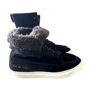 Common Projects Womans 8 Shearling Suede Foldable Boots High Top Sneakers Black