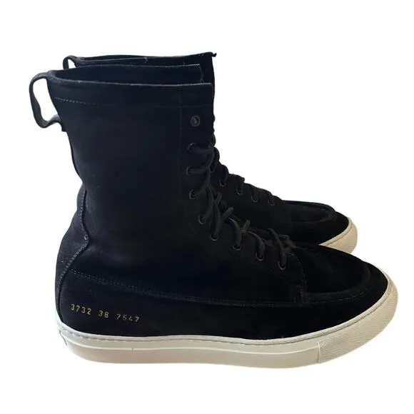 Common Projects Womans 8 Shearling Suede Foldable Boots High Top Sneakers Black