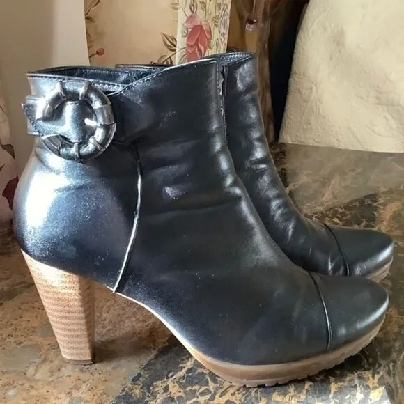 COPY - WOMAN SHEARLING FULLY LINED HEELED BLACK LEATHER ZIPPER ANKLE BOOTS EU 3…