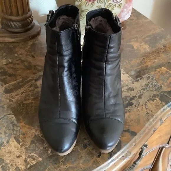 COPY - WOMAN SHEARLING FULLY LINED HEELED BLACK LEATHER ZIPPER ANKLE BOOTS EU 3…