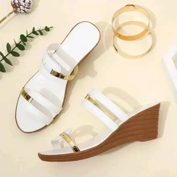COPY - Women Metallic Detail Wedge Slide Sandals, Fashion Summer Sandals
