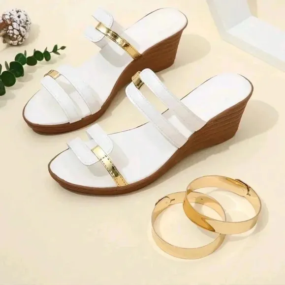 COPY - Women Metallic Detail Wedge Slide Sandals, Fashion Summer Sandals