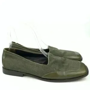 Country shop flats 7.5 Italian green leather 80s 90s fairycore vintage loafers
