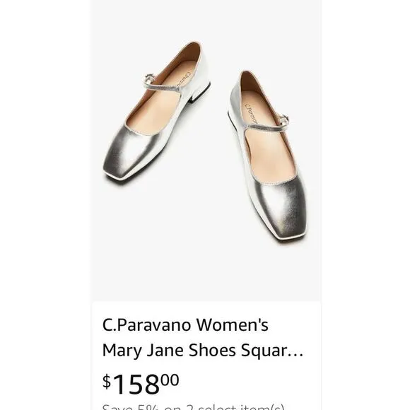 C.Paravano Women's Mary Jane Shoes Square Toe Flats for Women Ballet Flats