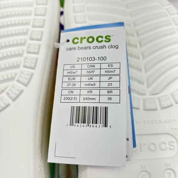 Crocs Care Bears Crush Clog Women's Size 7 White Slip-On Sandals Comfort New
