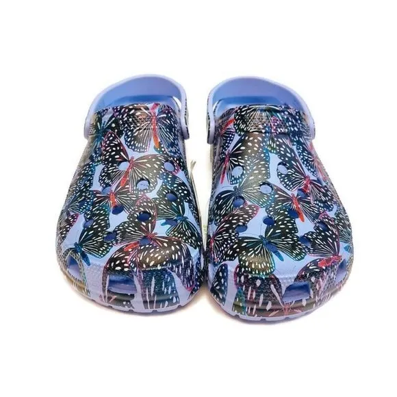 CROCS Classic Butterfly Clog Sandals Mens Size 12 Womens Size 14 Purple Multi
