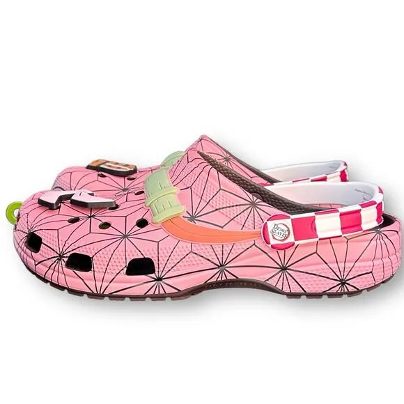 Crocs Classic Clog Demon Slayer Nezuko Pink Sandals Shoes Mens Size 12 Jibbitz