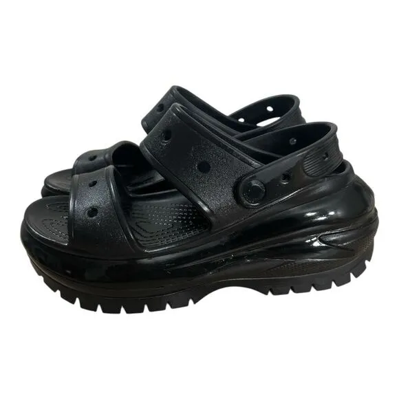 Crocs Iconic Classic Mega Crush Black Water Resistant Platform Sandals Size 9