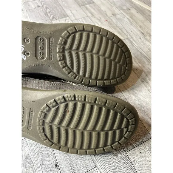 Crocs Mens Santa Cruz Lux 2 Khaki Tan Slip On Shoes Size Men's M9 Pre‎ Owned