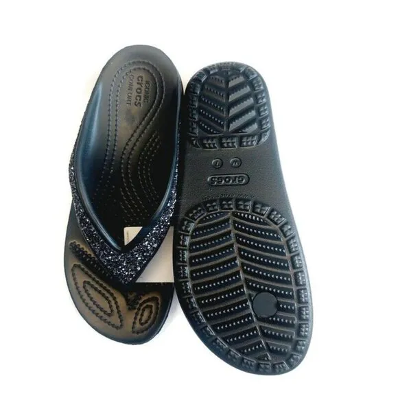 CROCS Sloane Glitter Wedge Flip Flops Womens Size 7 Lightweight Slip On Sandals