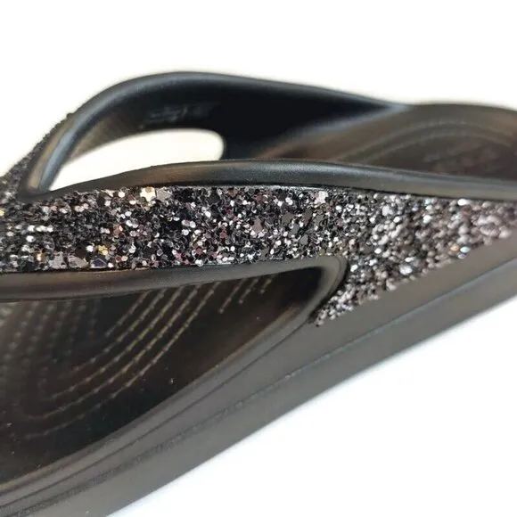 CROCS Sloane Glitter Wedge Flip Flops Womens Size 7 Lightweight Slip On Sandals