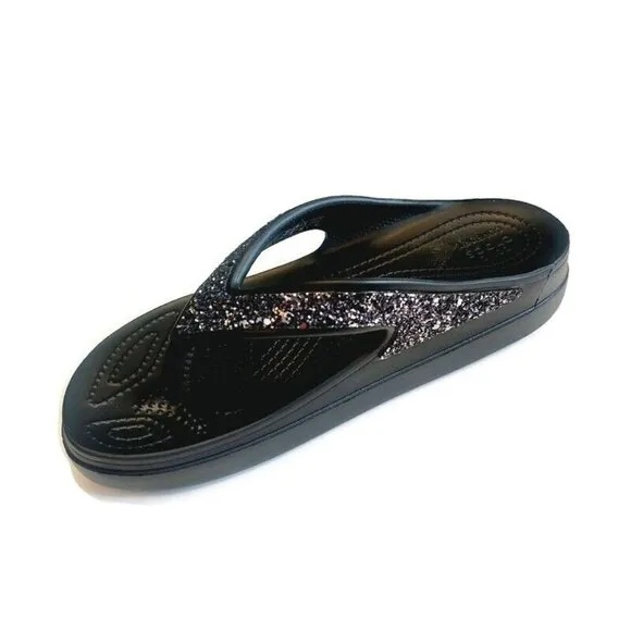 CROCS Sloane Glitter Wedge Flip Flops Womens Size 7 Lightweight Slip On Sandals