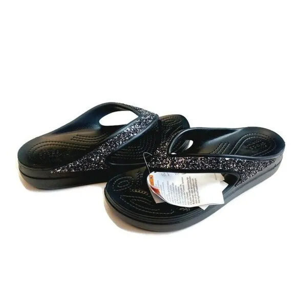 CROCS Sloane Glitter Wedge Flip Flops Womens Size 7 Lightweight Slip On Sandals